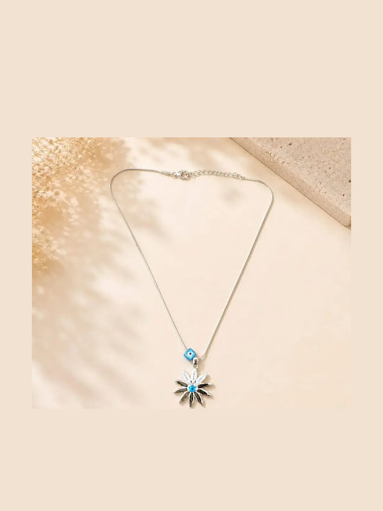 Kinzi Colier Cu Design Floare Din Oțel Albastru