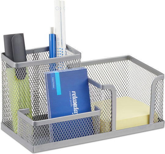 Relaxdays Schreibtischorganisator Notizbox Silber 10x9,5x18,5 cm