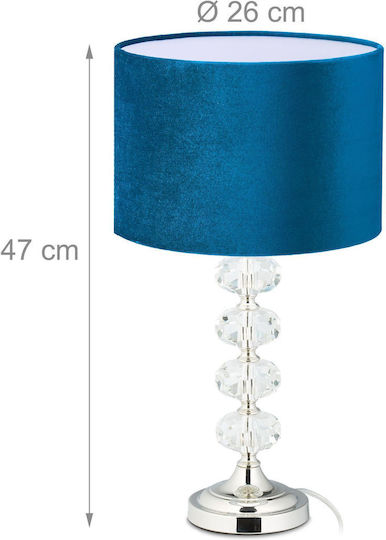 Relaxdays Lampă de Masă Cristalină cu Abajur Albastru și Bază