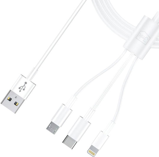 3MK USB to micro USB / Lightning / Type-C Cable Λευκό 1.2m