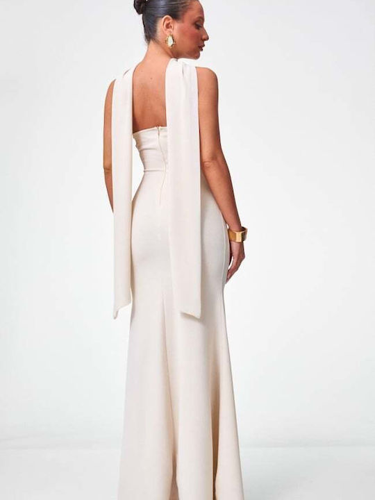 Maxi Evening Strapless Beige Dress