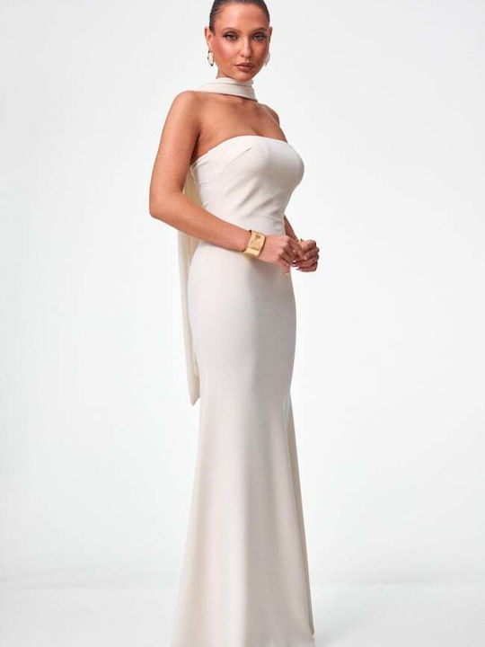 Maxi Evening Strapless Beige Dress