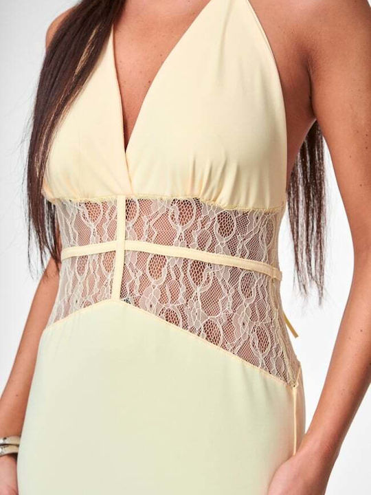 Summer Maxi Evening Dress Open Back with Lace Yellow