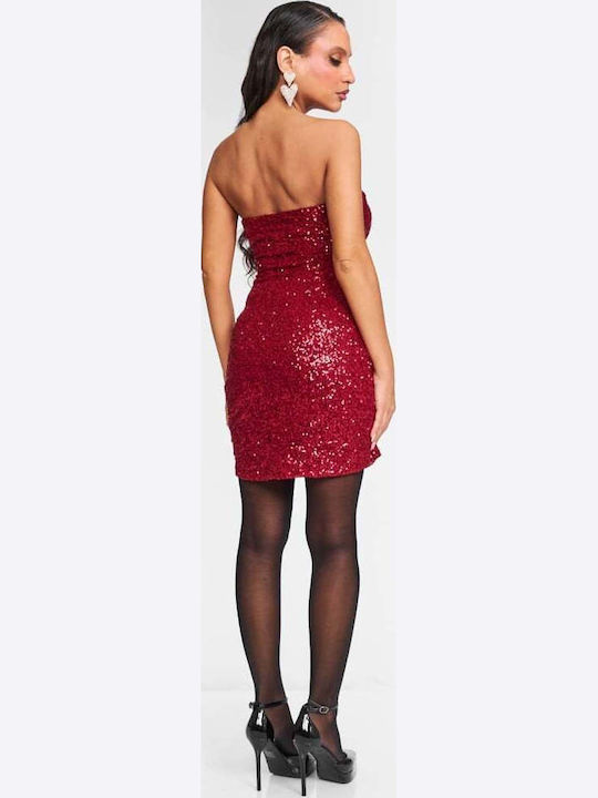 Mini Evening Strapless Dress Red