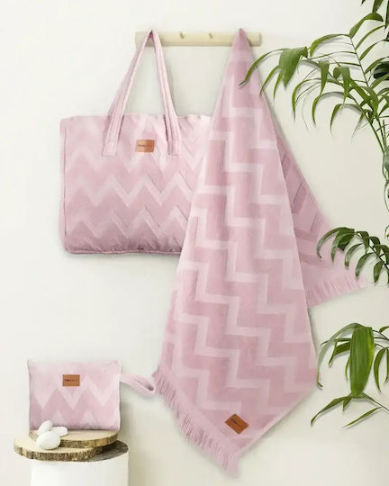 Nima Beach Towel Pareo Cotton Pink with Fringes 90x160cm