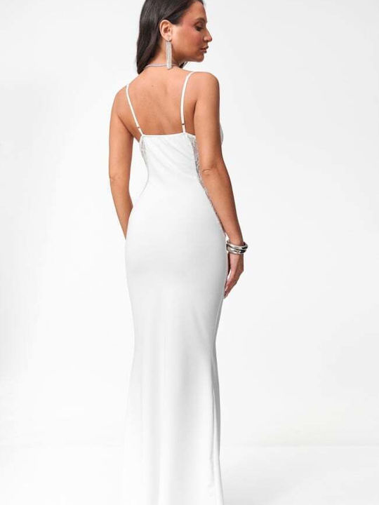 Summer Maxi Evening Dress with Lace White