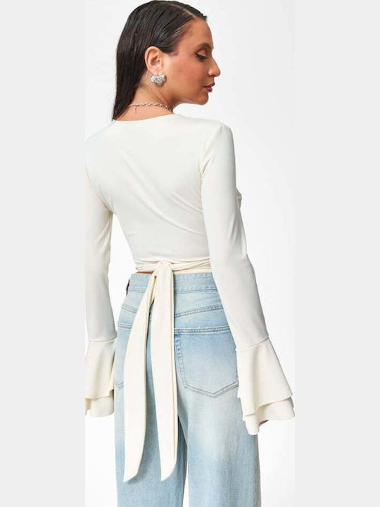 Γυναικείο Crop Top με Δαντέλα Μπεζ