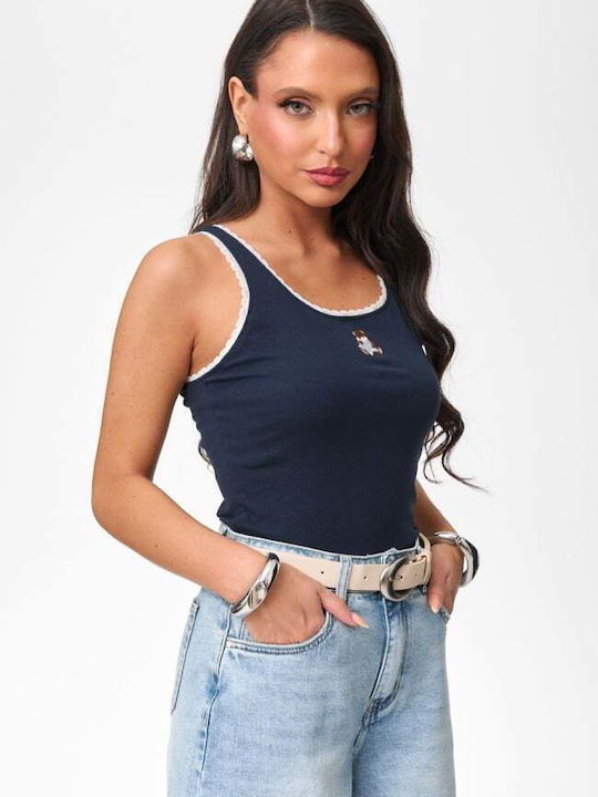 Women's Blouse with Lace Navy Blue