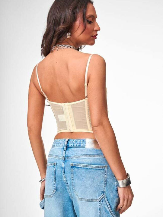 Damen Bluse Korsett mit Spitze Gelb