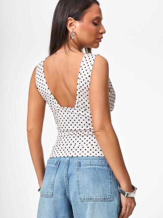 Women's Blouse with Lace Polka Dot Beige