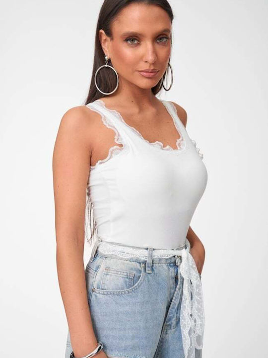 Women's Blouse with Lace White