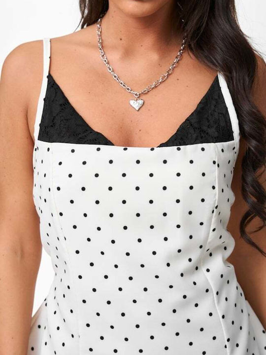 Women's Blouse with Lace Polka Dot White