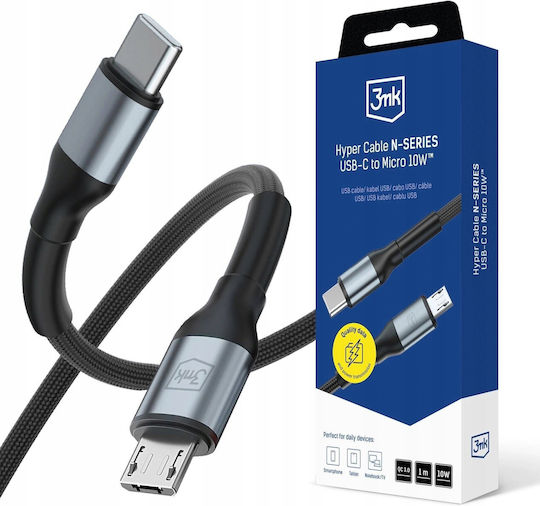3MK Regular USB 2.0 to micro USB Cable Μαύρο 1m 1τμχ