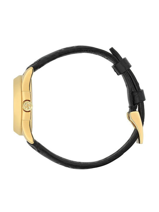 Gucci Γυναικείο Ρολόι 27mm Μπαταρίας με Μαύρο Δερμάτινο Λουράκι