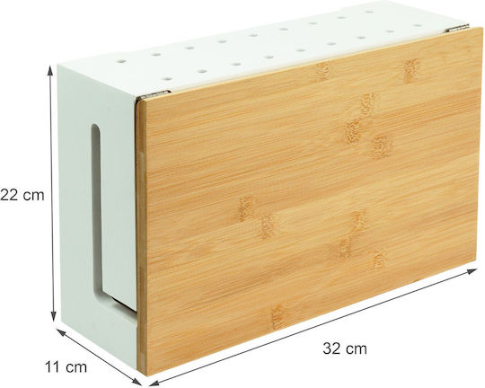 Relaxdays Bamboo Kabelbox Deckel Weiß Hellbraun