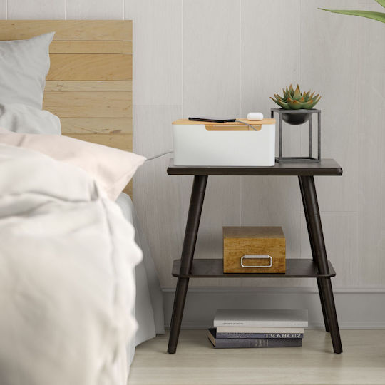Relaxdays Cable Box Bamboo Lid White Light Brown 0