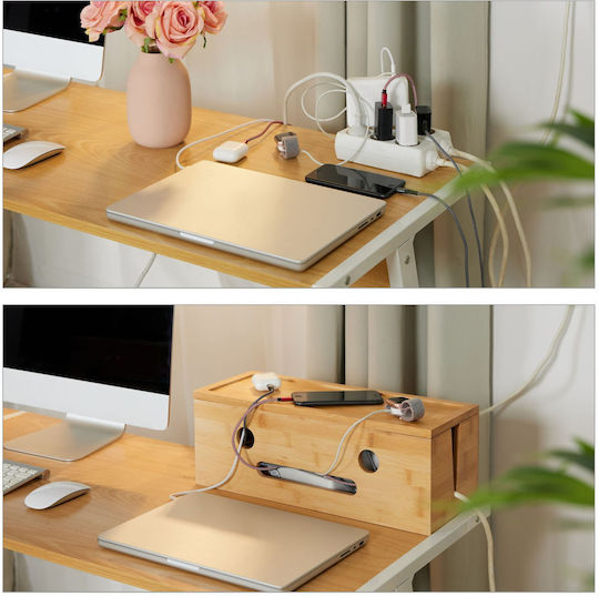 Relaxdays Bamboo Box Cable Management Light Brown 0