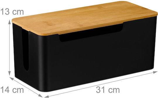 Relaxdays Schwarzer Kabelorganizer Bambusdeckel Hellbraun Schwarz 0