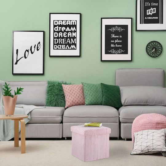 Living Room Stool With Storage Space Upholstered In Pink Velvet 38x38x38cm
