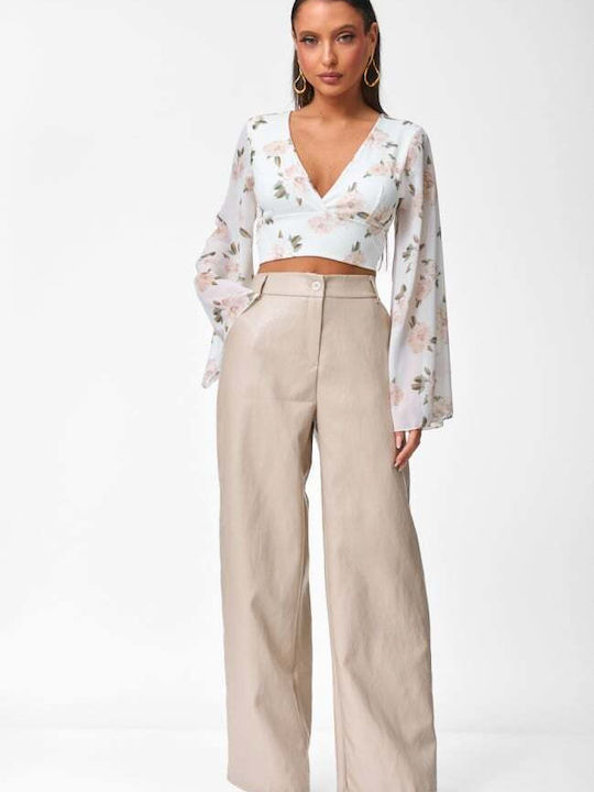 Damen Lederhose in Gerader Schnitt Beige