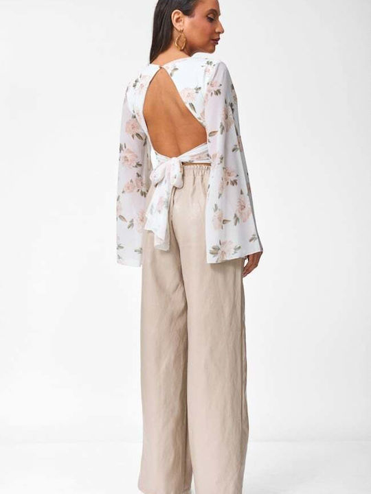 Damen Lederhose in Gerader Schnitt Beige