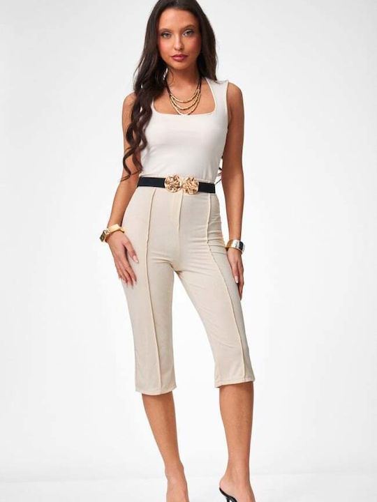 Women's Fabric Capri Trousers Beige