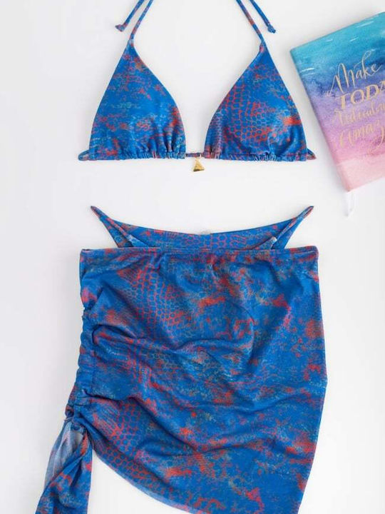 Bikini-Set 3 Stücke Dreieck Animal Print Blau