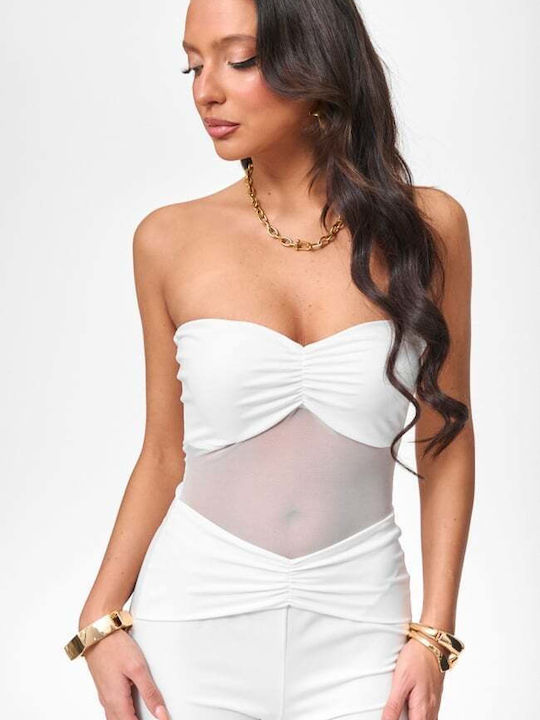 Γυναικεία Strapless Ολόσωμη Φόρμα Ασπρο