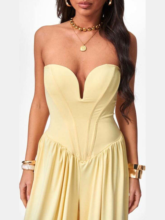 Γυναικεία Strapless Ολόσωμη Φόρμα Κιτρινο