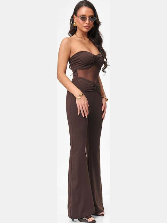 Γυναικεία Strapless Ολόσωμη Φόρμα Καφε Σκουρο