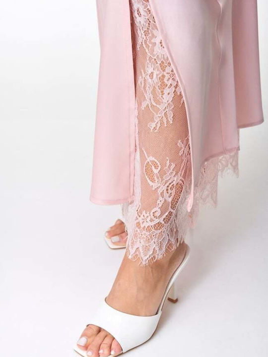 Fustă Maxi Din Satin Roz