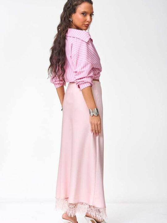 Fustă Maxi Din Satin Roz