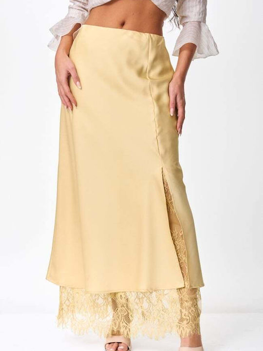 Fustă Maxi Din Satin Galben
