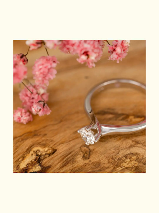 Single Stone Ring In 18K White Gold With Diamond