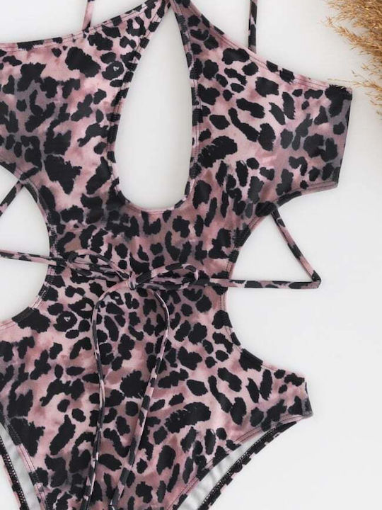 One Piece Swimsuit Animal Print Brown