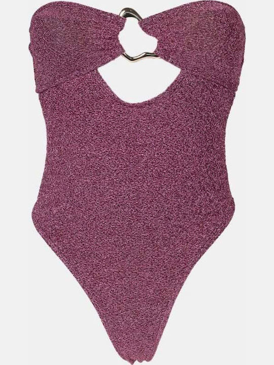 Strapless One Piece Swimsuit Push Up Pink