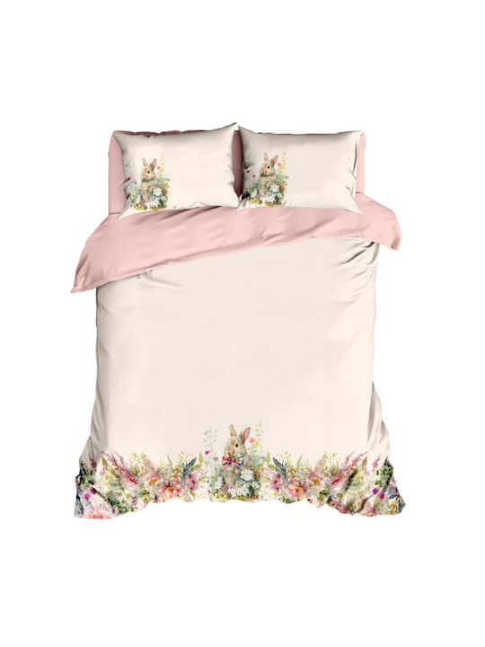 Lenjerii Deosebite Set Huse Pentru Pilote 100% Bumbac 200x220cm Dublă Cu 2 Fețe De Pernă Și 1 Cearceaf Roz