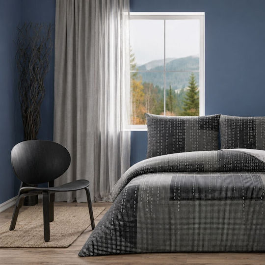 Tac Cotton Duvet Cover Set 200x220cm Double With 2 Pillowcases & 1 Bed Sheet Black