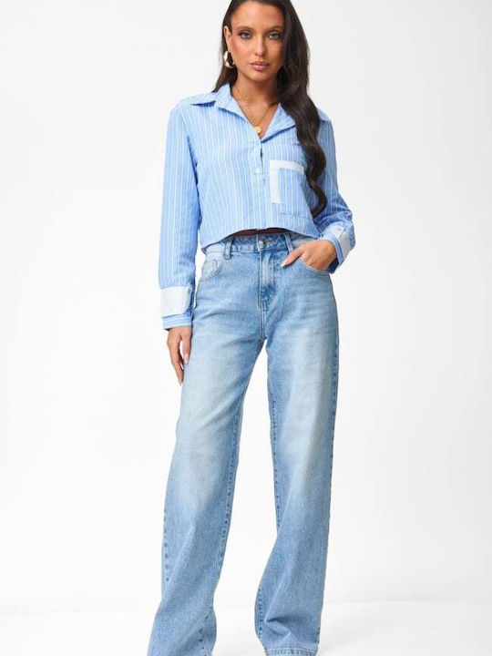 Long Sleeve Women's Shirt Light Blue Striped