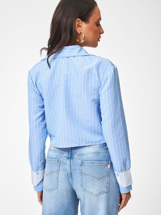 Long Sleeve Women's Shirt Light Blue Striped