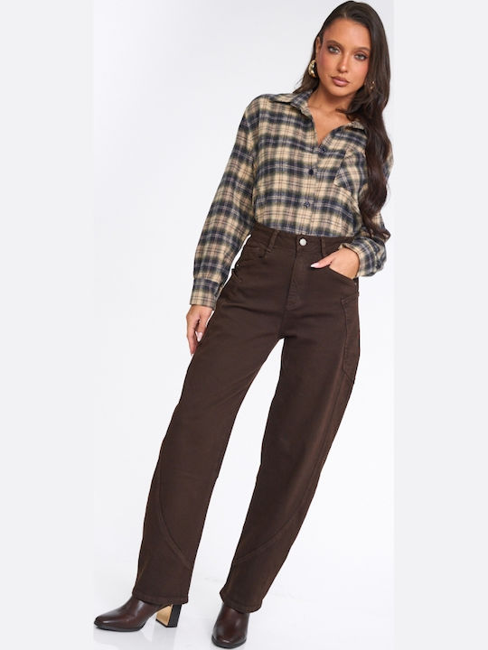 Long Sleeve Women's Shirt Navy Blue Checked