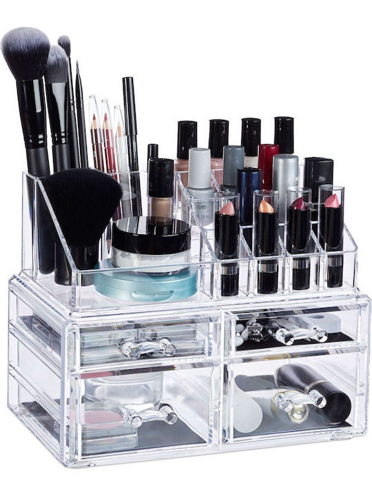 Relaxdays Kosmetikorganisator mit 4 Schubladen Transparent 23,5x19x14cm