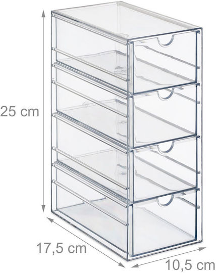 Relaxdays Cosmetics Organizer with 4 Transparent Drawers 25x17.5x10.5cm
