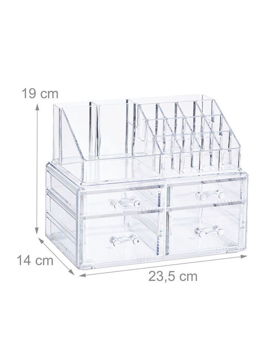 Relaxdays Kosmetikorganisator mit 4 Schubladen Transparent 23,5x19x14cm