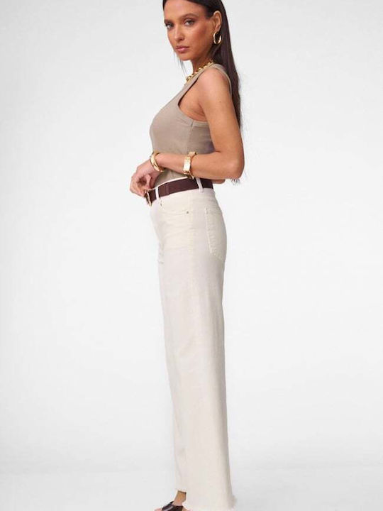 Women's Jean Pants in Wide Leg Style Ecru