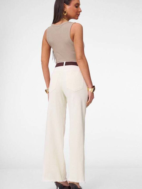 Women's Jean Pants in Wide Leg Style Ecru