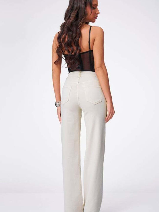 Women's Jean Pants in Wide Leg Style Beige