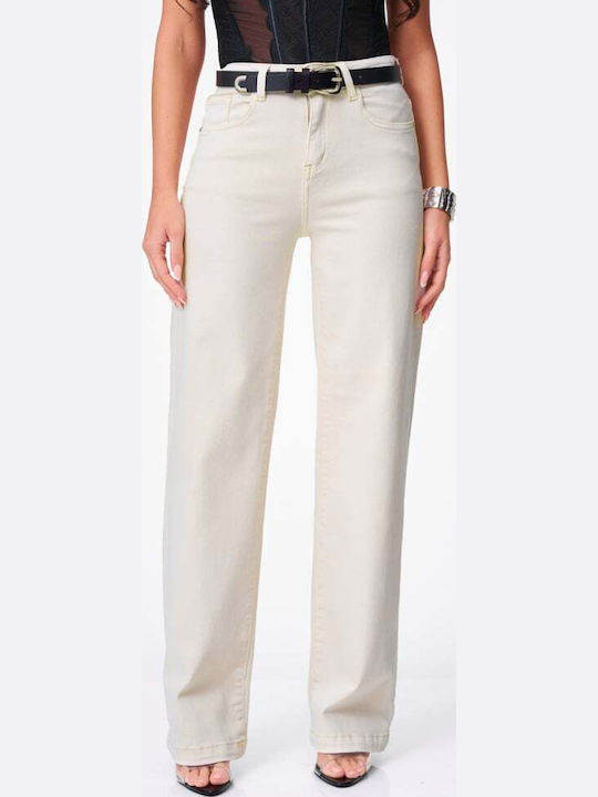 Women's Jean Pants in Wide Leg Style Beige