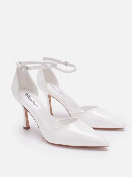 Patent Leather Heels with Strap White