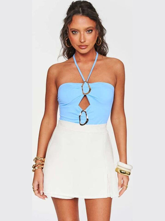 Decoro Damen-Bodysuit Cut Out mit Verstärkung & Schmuck Hellblau